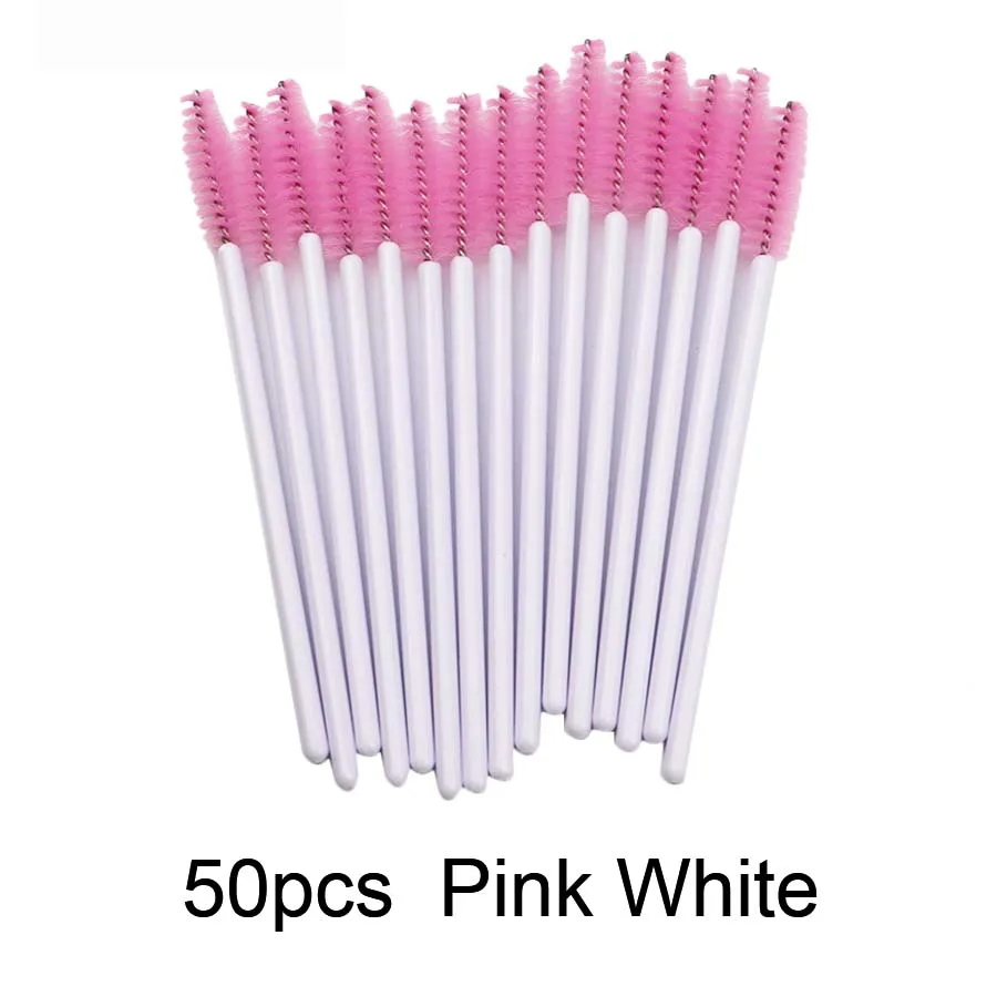50pcs PinkWhite Кисти для макияжа палочки 50 шт. одноразовые ресницы тушь для ресниц кисти для макияжа инструменты для наращивания ресниц принадлежности для аппликатора бровей Кисть - Цвет: 50pcs PinkWhite