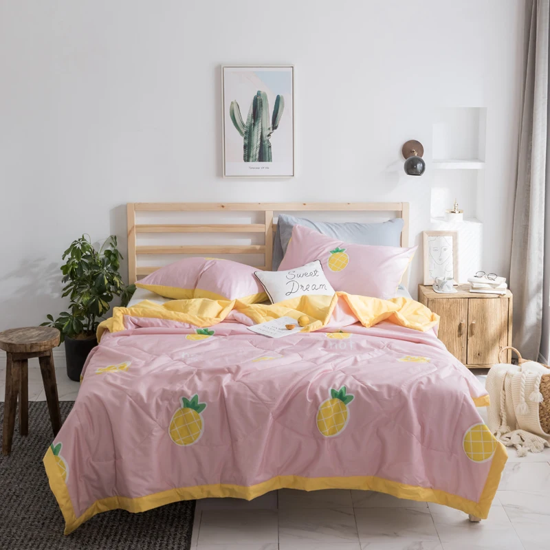 

Papa&Mima Small pineapple print Summer Comforter NO pillowcases 100% Cotton Fabric Air conditioning Quilt Twin Queen Size