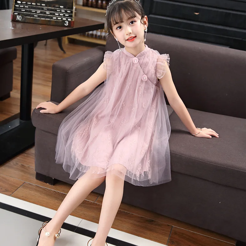 Children's lace cheongsam in girls'summer dress Children's lace cheongsam in girls'summer dress