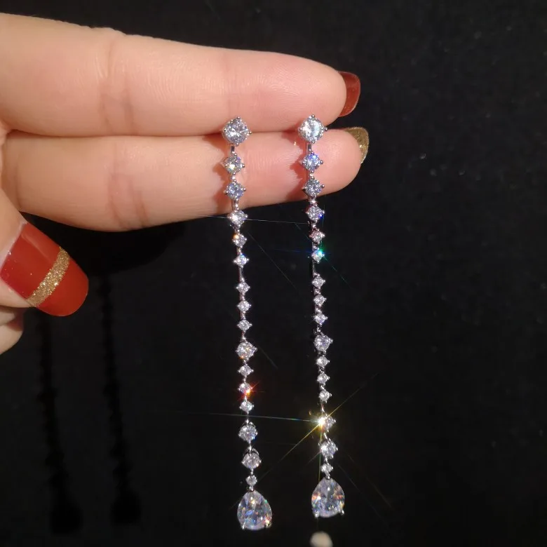 Роскошные женские серьги с большими кристаллами, 925 пробы серебряные циркониевые серьги с жемчугом, длинные висячие серьги в стиле бохо, подарки на год - Окраска металла: 02