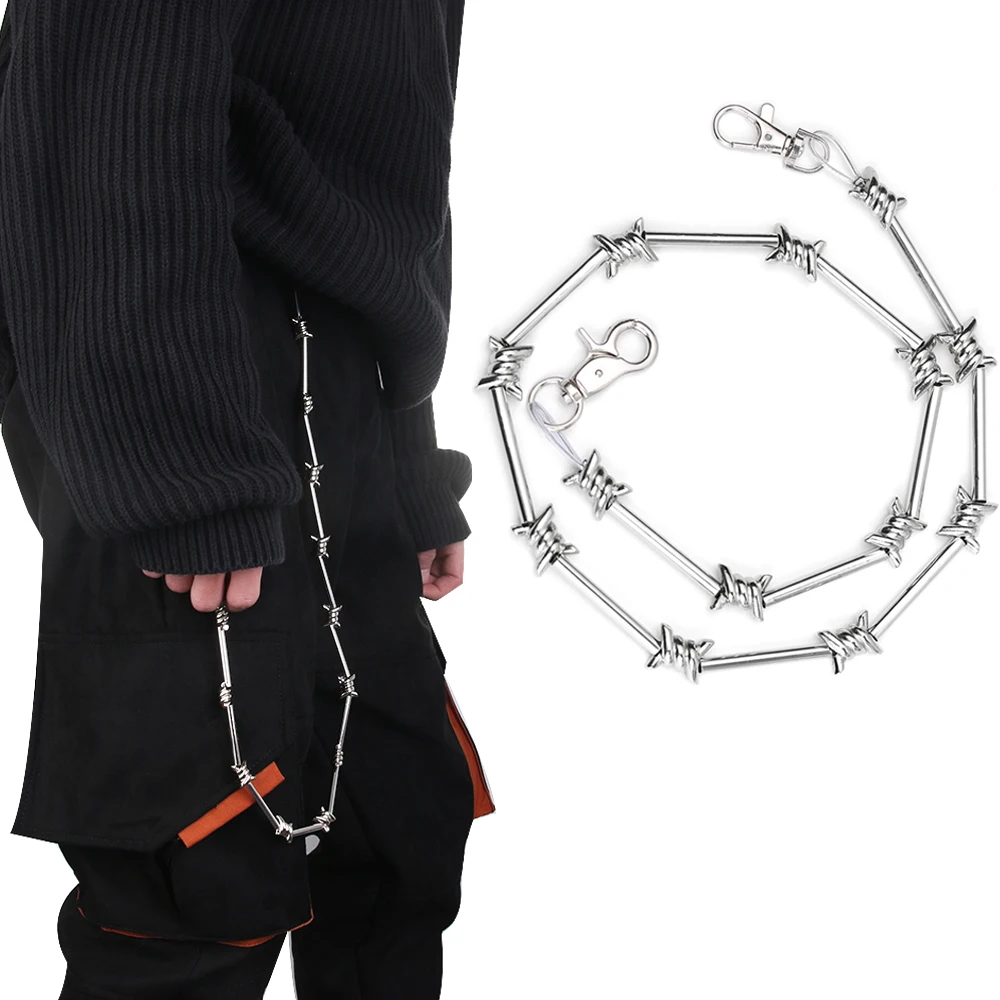 

1Pcs 2019 Fashion 58cm/75cm Rock Punk Metal Pants KeyChain Pallet Chain Unisex HipHop Jewelry Metal Wind Bamboo Pants Keychain