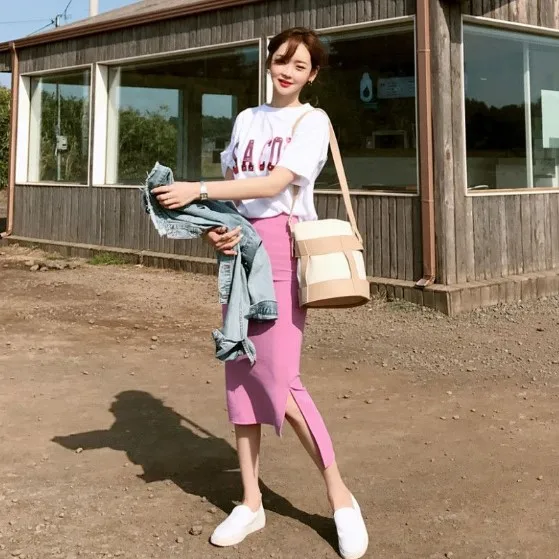 Корейский длинный юбка карандаш с разрезом сексуальное платье kawaii Тканевая