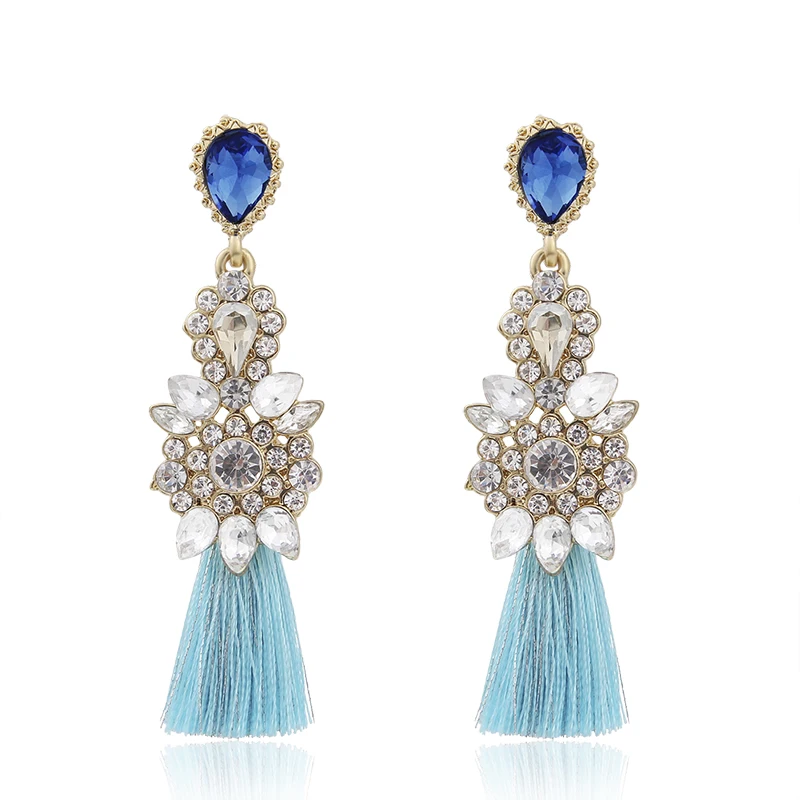 AE-CANFLY Full Rhinestone Long Thread Tassel Earrings Temperament oorbellen Big Statement Earring Fashion Jewelry EX551