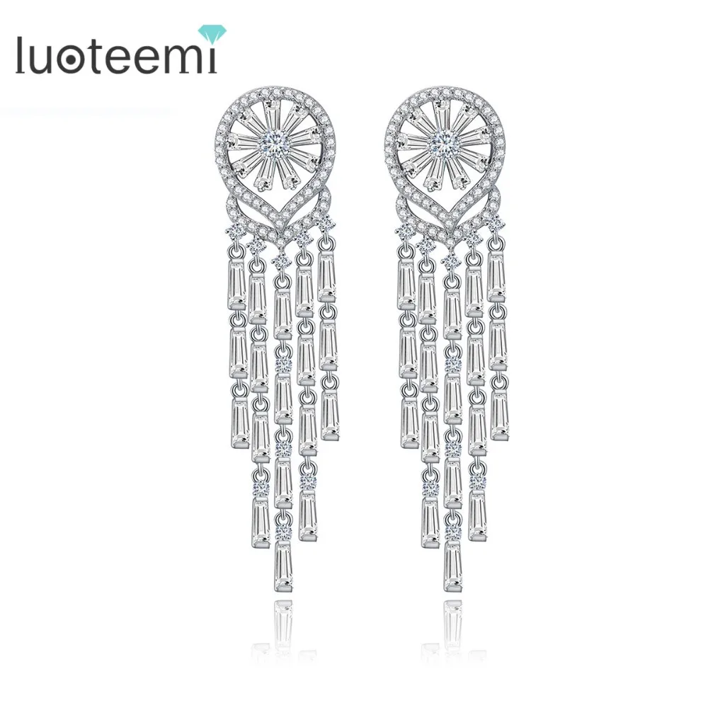LUOTEEMI 2016 New Korea Style AAA CZ Wedding Bridal Tassel Long font b Earrings b font