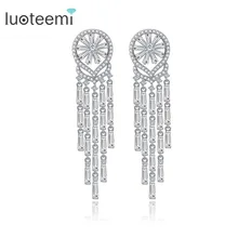 LUOTEEMI 2016 New Korea Style AAA CZ Wedding Bridal Tassel Long Earrings For Women Brincos Bijoux Free Shipping