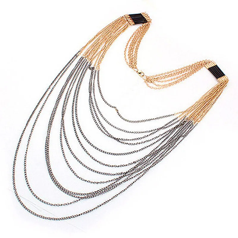 Best Bohemian Trendy Fashion Women Multi Gold Gun black Chains Tassel Fringe Necklace Chain Jewelry
