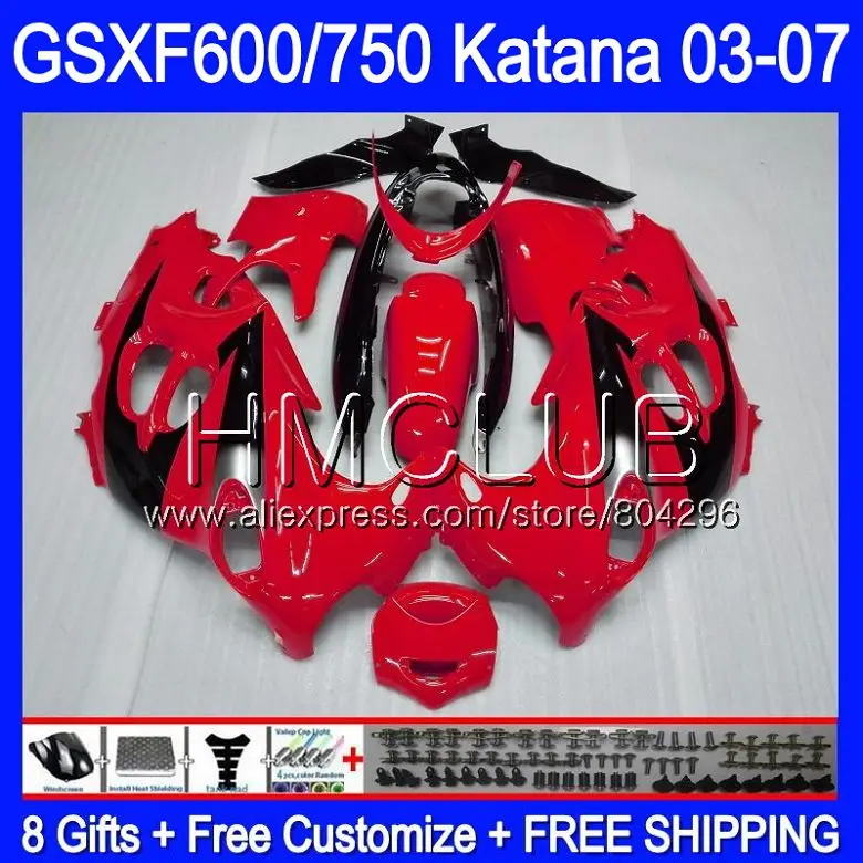 

Bodys For SUZUKI KATANA GSXF600 2003 2004 2005 2006 2007 8HM.25 Red black GSX600F GSXF 600 750 GSXF750 03 04 05 06 07 Fairing