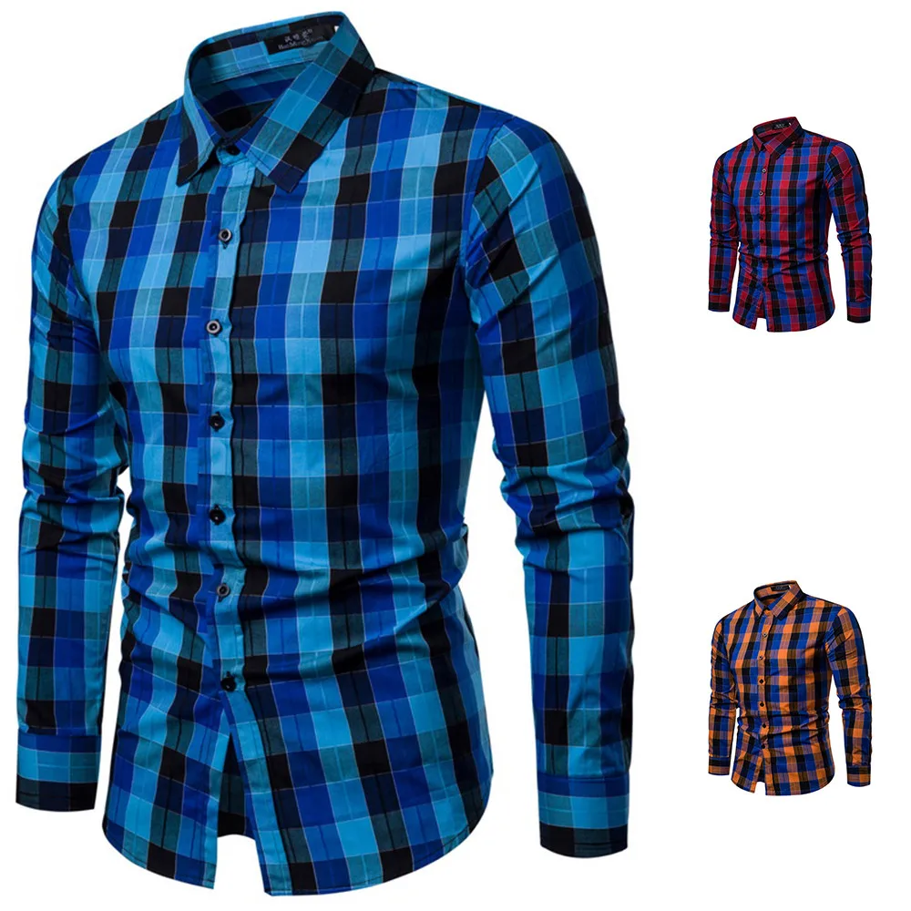 MUQGEW клетчатая рубашка мужские рубашки с длинным рукавом мужские осенние и зимние стиль Biouse Повседневная цветная рубашка с длинными рукавами# G4