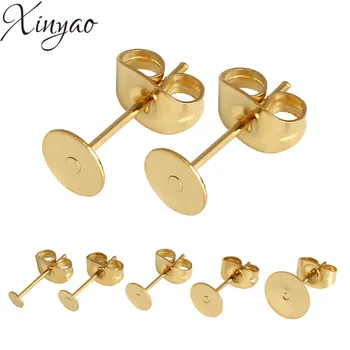 

XINYAO 10pcs Stainless Steel Gold Color Blank Stud Earring Base 3/4/5/6/8mm Cabochon Cameo Setting Diy Jewelry Making F5355