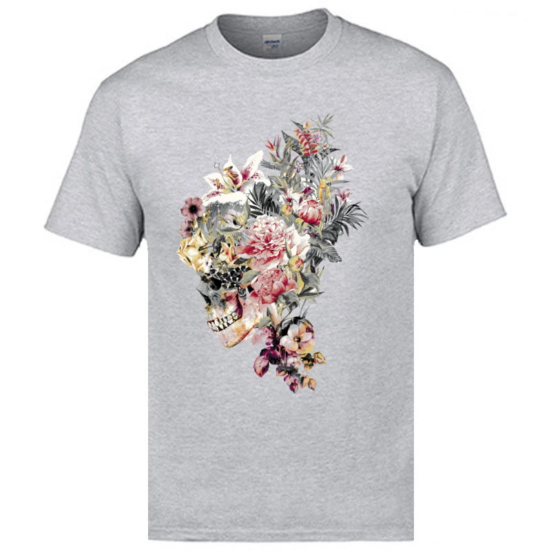 SKULL XII Casual T-shirts for Men 100% Cotton Summer Tops Shirts Casual T-shirts Short Sleeve Discount O Neck Wholesale SKULL XII grey