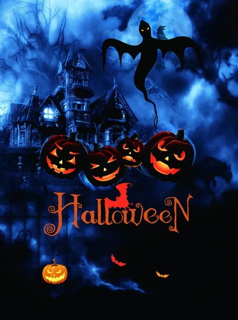 10x10ft dark blue night church halloween lantern bats moon custom backdrop photo studio background vinyl 8x8