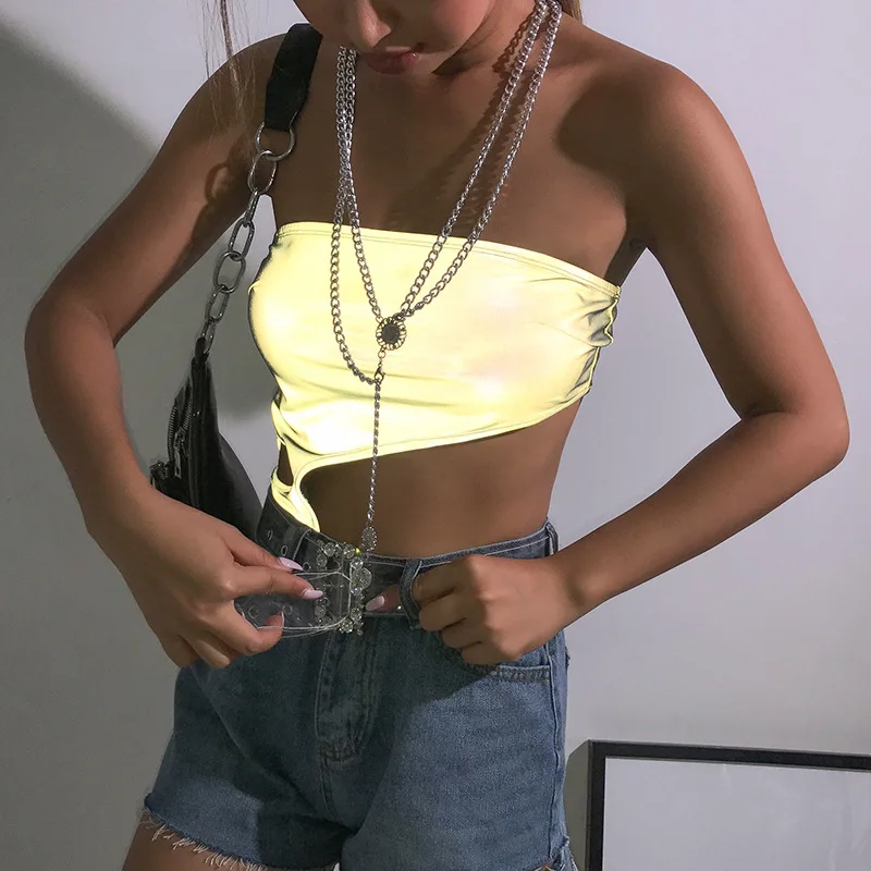 ZOGAA Sexy Reflective Wrapped Chest Women Bodysuit Midriff-baring Hollow Strapless Shoulder Streetwear Top Female Ladies Tops ZOGAA Sexy Reflective Wrapped Chest Women Bodysuit Midriff-baring Hollow Strapless Shoulder Streetwear Top Female Ladies Tops
