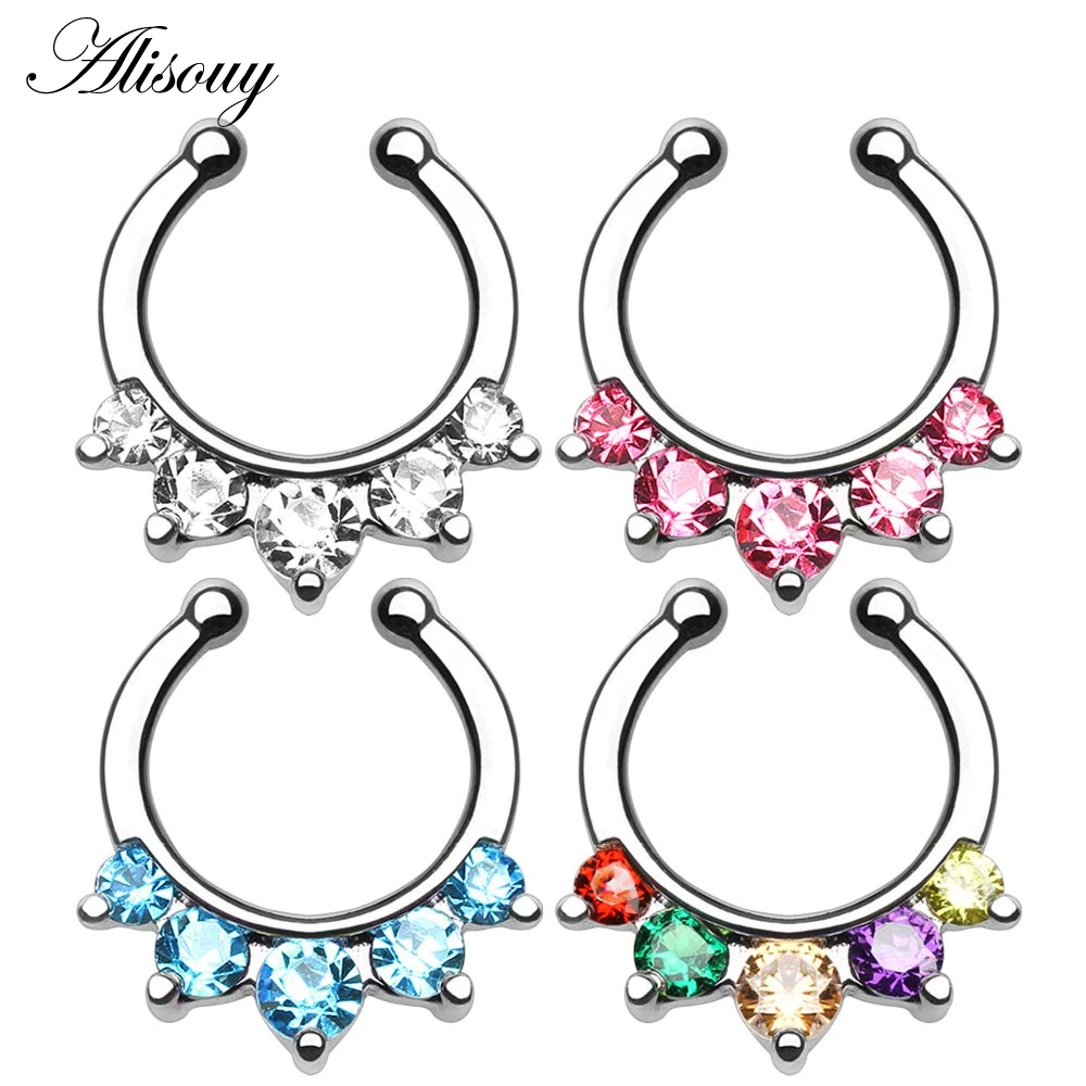 Alisouy 1PCS Women Nose Rings Crystal Fake Nose Ring Septum Piercing