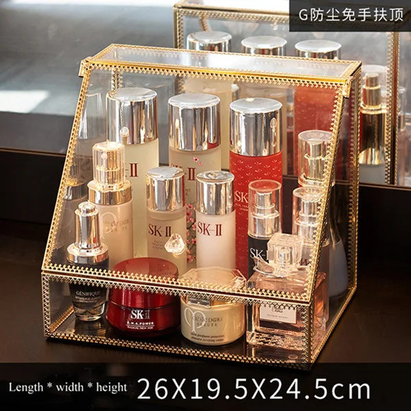 Luxury Glass Cosmetic Storage Box Drawers Makeup Organizer Desktop Cotton Swab Lipstick Holder Make Up Organizer Girl Gift