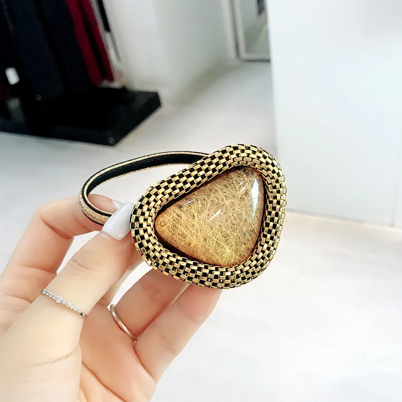 Triangle metal hair rope rubber band color retro hair ring head rope flowers chic elastic hair band fashion hair accessories gum