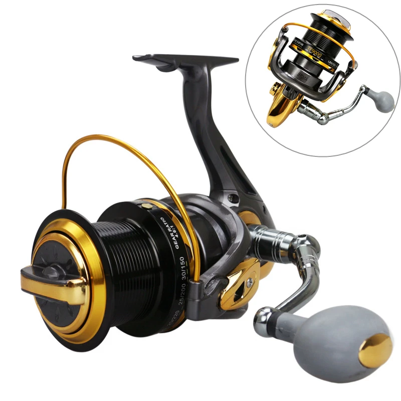 Carretel de Pesca 44lb com Metal Trolling Longo Tiro Fundição Grande Mar Fiação Roda Max Arraste 20 kg - Completo Cnc Balancim 9000 s 4.6:1 2 longo tiro fundição grande mar fiação roda