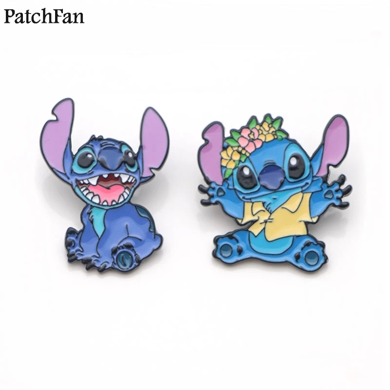 

20pcs/lot Patchfan Stitch Zinc tie cartoon Funny Pins backpack clothes brooches for men women hat decoration badges medals A1654