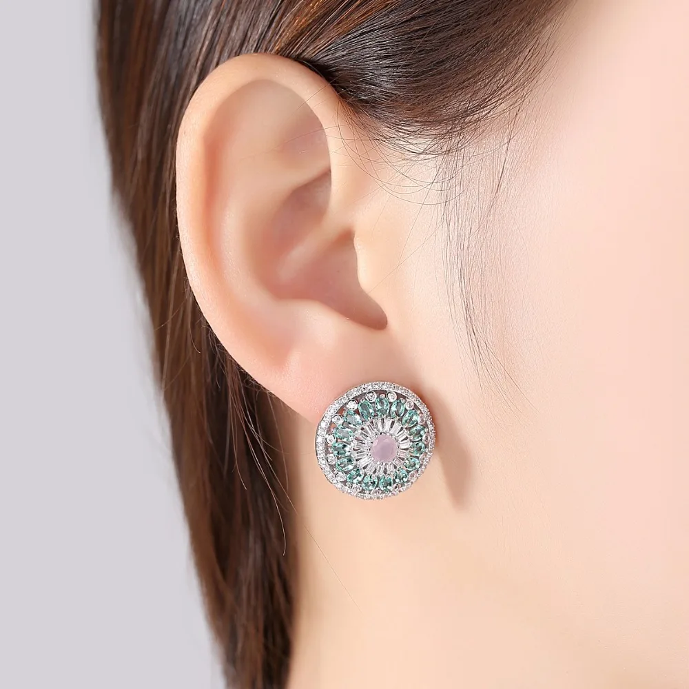 LUOTEEMI DesignTrendy Stud Earrings for Women Luxury Colorful Flower CZ Fashion Party Female Jewelry Kolczyki Christmas Jewelry