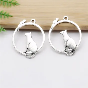 

Wholessale 48pcs(31*26mm) Antique Silver Plated Charms Cat Pendants for Bracelets Necklace DIY Jewelry Making