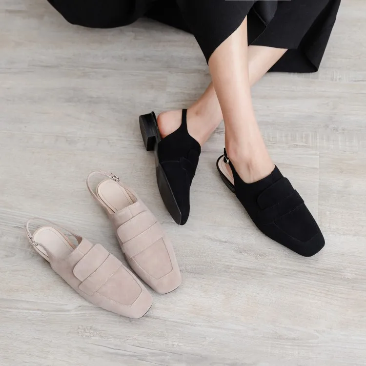 

MLJUESE 2018 women sandals Kid Suede black color slingback square toe beaches sandals square heel party dress wedding size 43