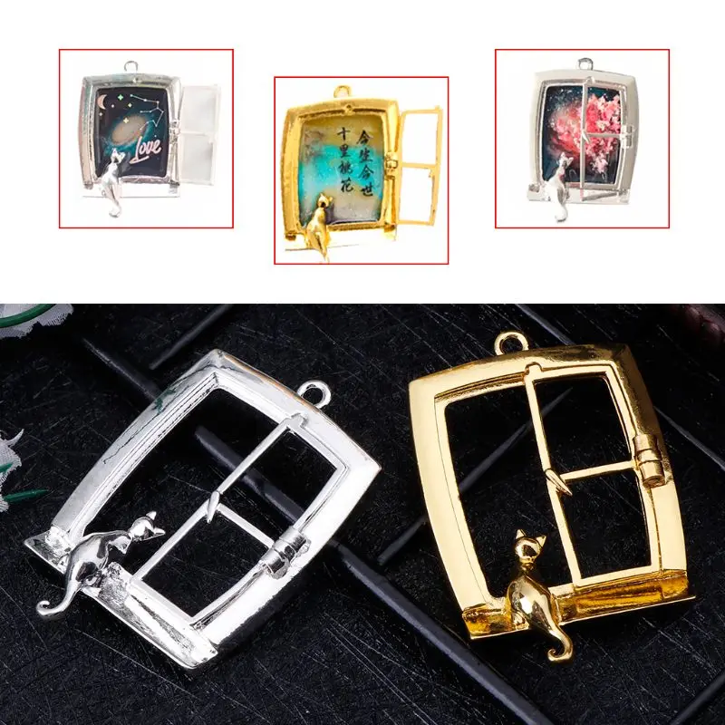 Metal Frame UV Epoxy Resin Crafts Tools DIY Jewelry Making Pendant Necklace Cat Sit Window Gold Silver Handmade Gifts Charms