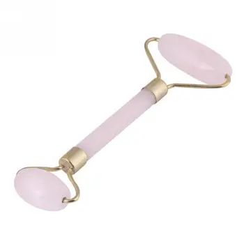 

1pc Rose Quartz Crystal Double-head Beauty Roller Face Neck Massage Tool Gift Package