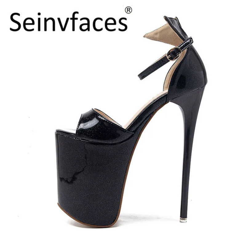 

Women summer style ever after high sexy black red peep toe on the platform 20 cm extreme thin high heels sandals ladies pumps