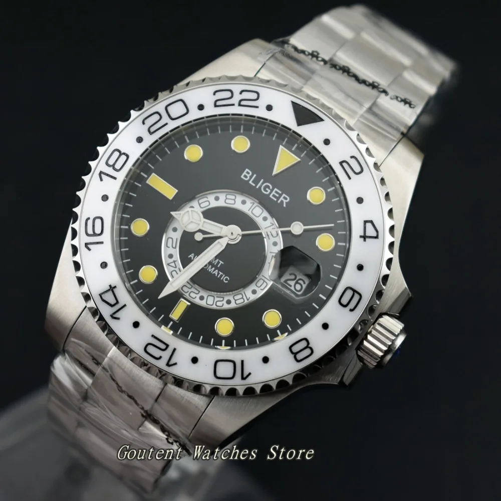 

43mm Bliger Ceramic Bezel Black Dial Luminous SS. Case Automatic Men's Watch