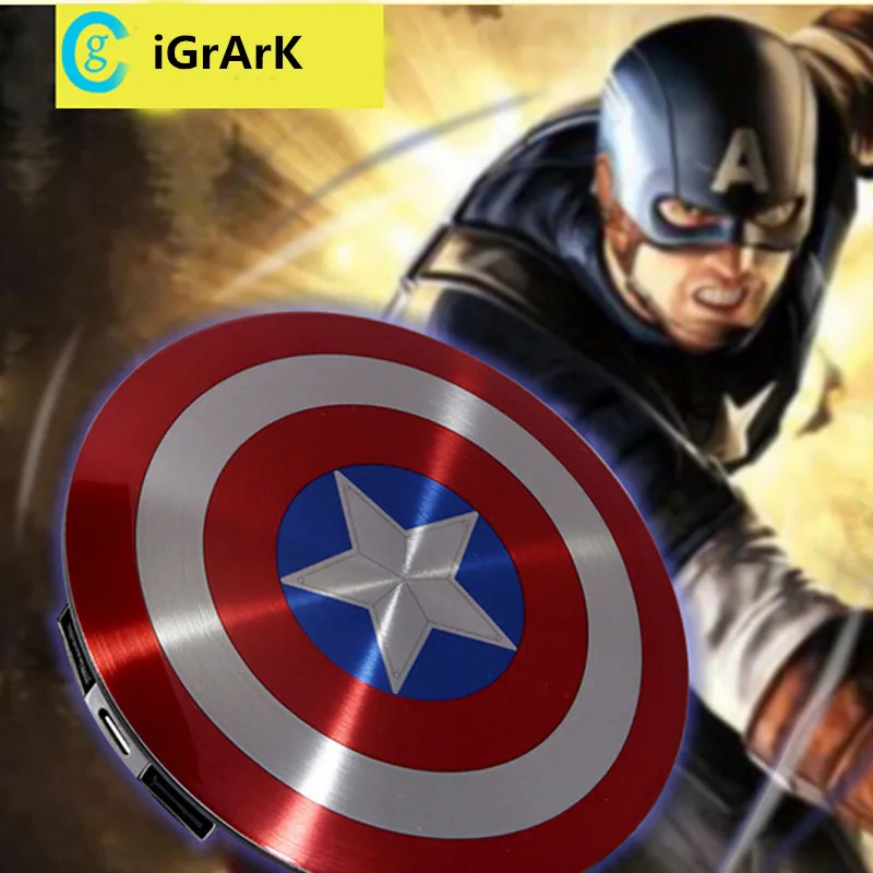 Avengers Captain America Shield Power Bank Charger USB 6800mAh for all mobile phone with Package free shipping