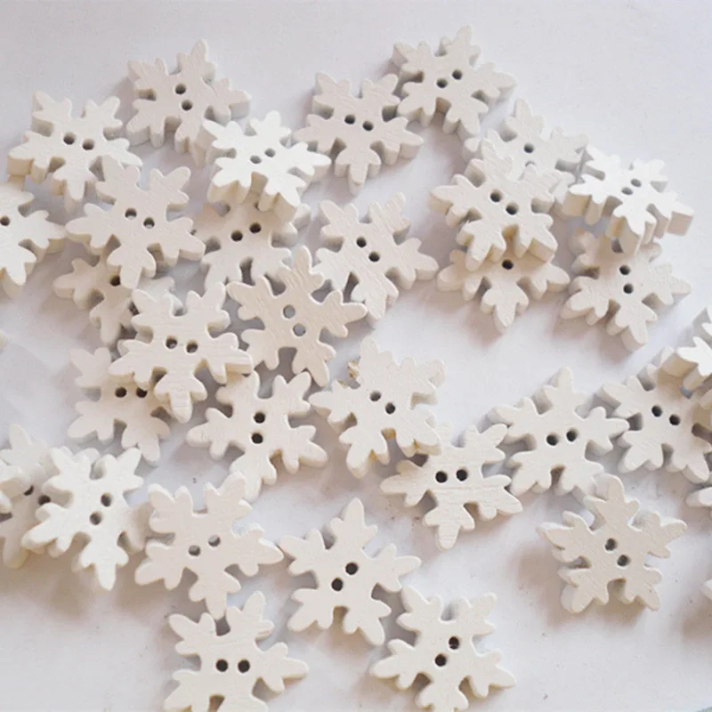 100pcs White Christmas snowflake Wood Buttons 18 mm Sewing Craft FO 