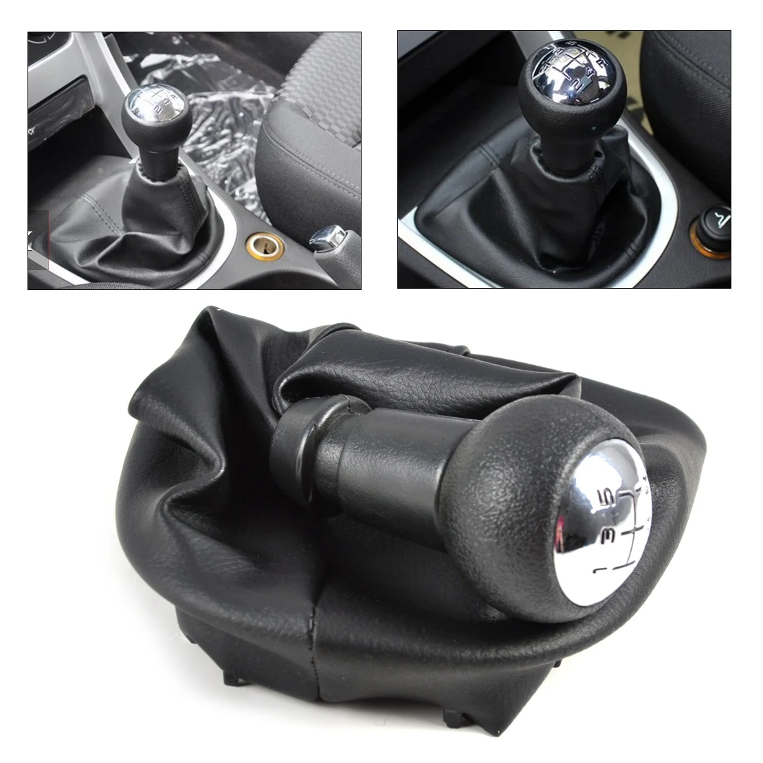 beler Gear Stick Shift Knob + PU Leather Gear Cover Gaiter For Peugeot