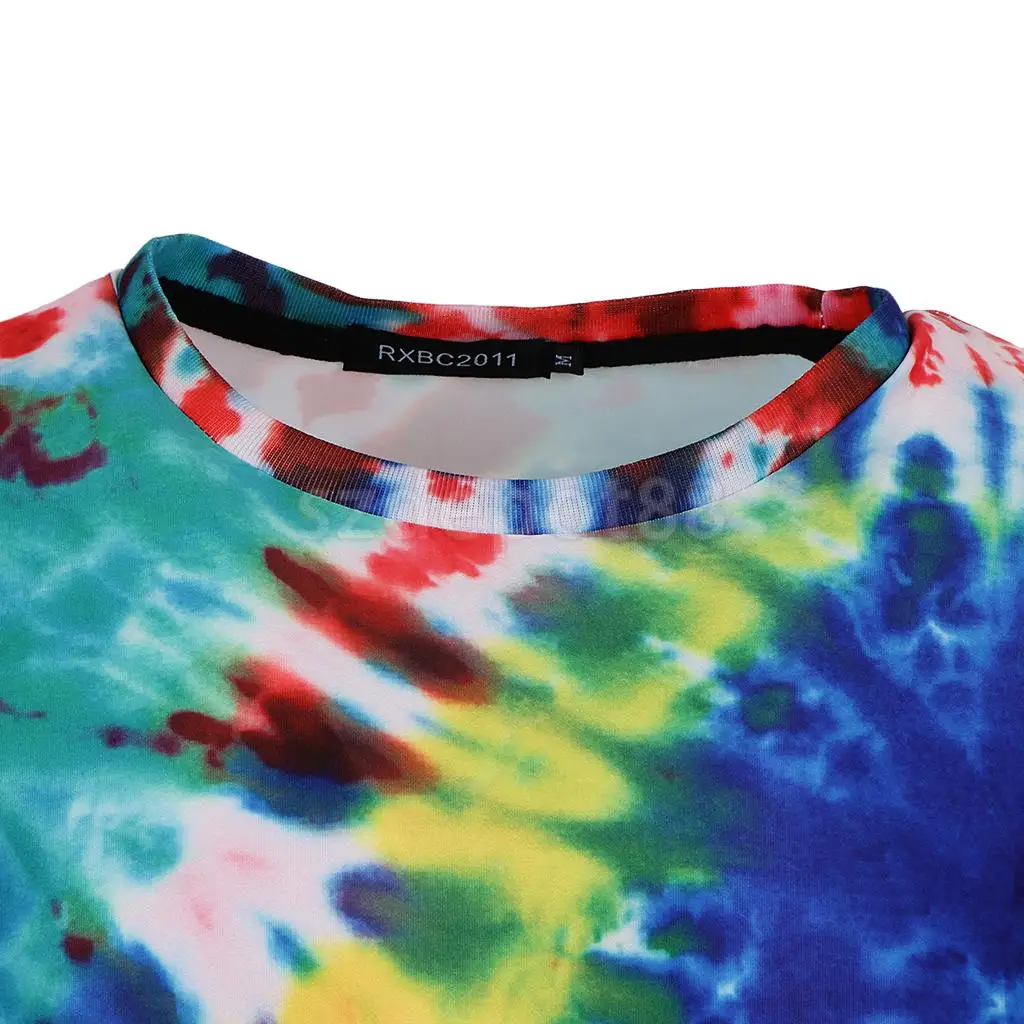 Тропический стиль Tie Dye Graphic футболка с короткими рукавами Повседневные Топы Рубашки в стиле хиппи для молодежи и мужчин