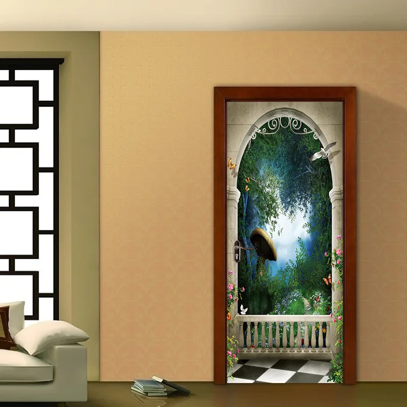 Задний двор каменные арки самоклеющиеся DIY настенная дверь обои наклейки для домашнего декора виниловые Съемные 3D наклейки