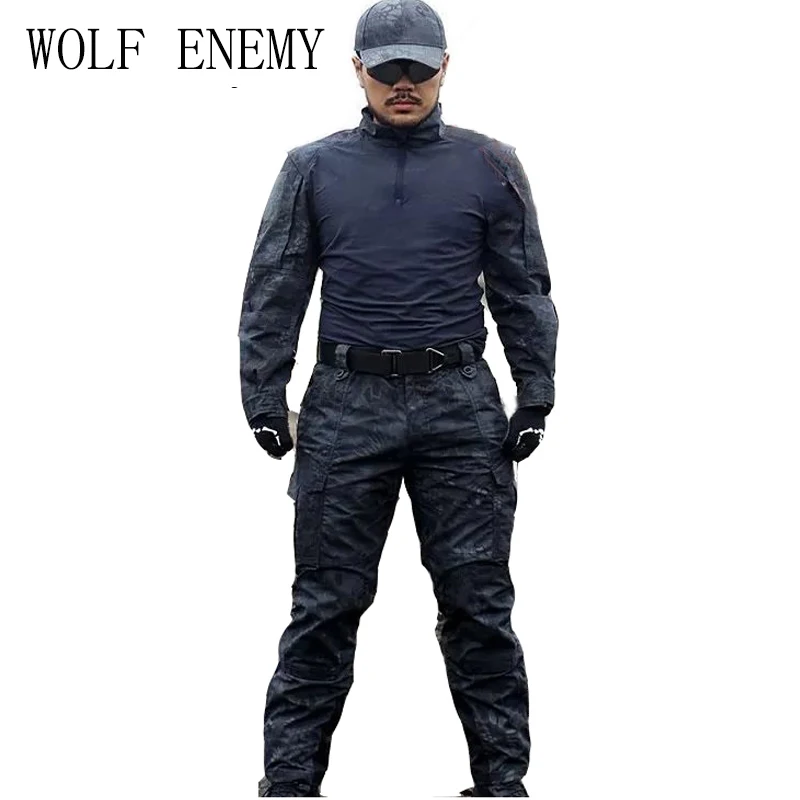 

Outdoor Cotton Embroidery Lines Camouflage Commando Training Tactics Suit Rattlesnake Professional Combat Suit M - XXL, 4 Color