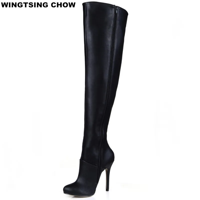 

Autumn Winter Over The Knee Boots Leather Shoes Women High Heels Stiletto Heel Shoes Thigh High Boots Women Pumps Plus Size 43