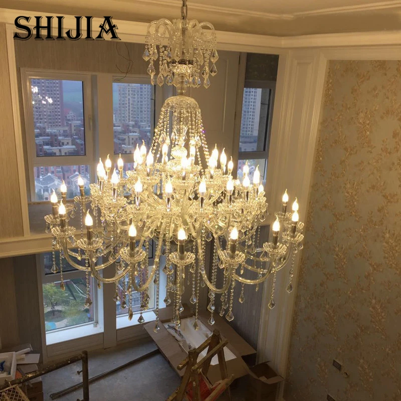 American Modern Crystal LED Long Chandelier Light Living ...