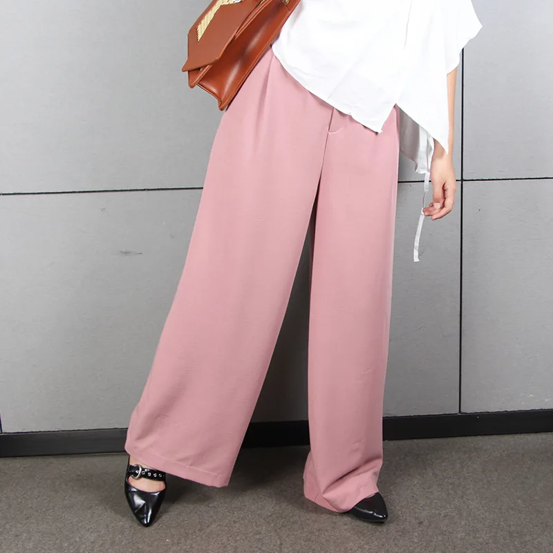 TWOTWIN стильные однотонные женские широкие брюки с высокой талией, женские брюки-макси с рюшами, осень, корейский стиль, модная повседневная одежда - Цвет: Pink Pants