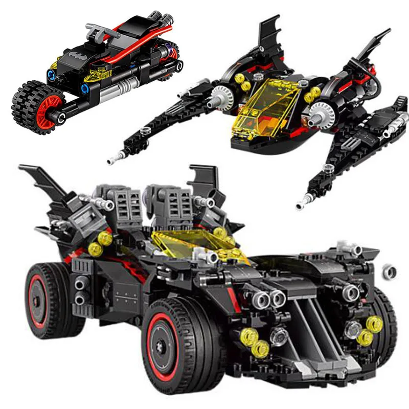 

07077 1496Pc Batman Movie The Ultimate Batmobile Bat Motorcycle Fighter Building Blocks Bricks Toys Compatible with 70917