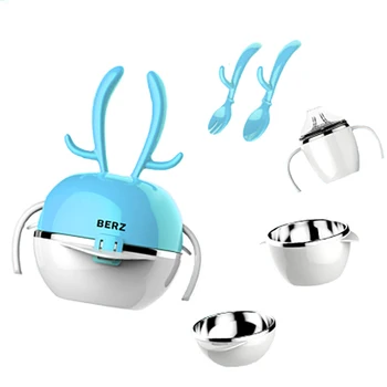 

NEW 5Pcs Stainless Steel Dinnerware Set Stack-up Portable Baby Tableware Kids Cups + Plates + Bowls + Fork + Spoon Baby Products