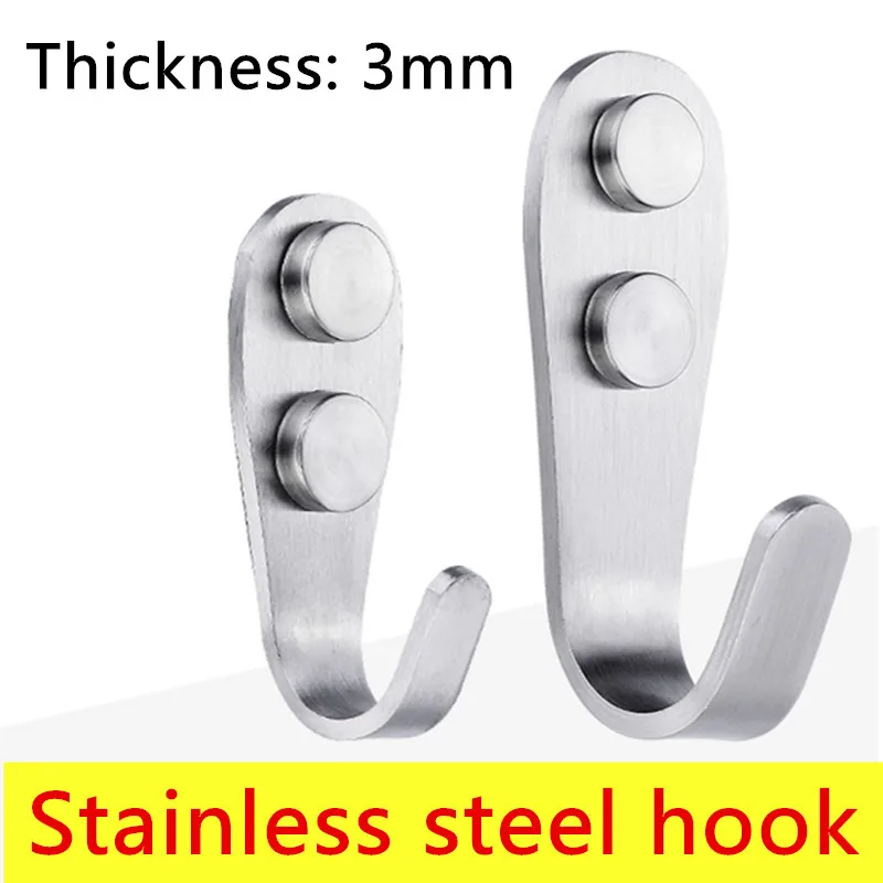 2Pcs 3mm Thickness Hat Coat Towel Single Hook Wall Mount Stainless Steel Hanger 