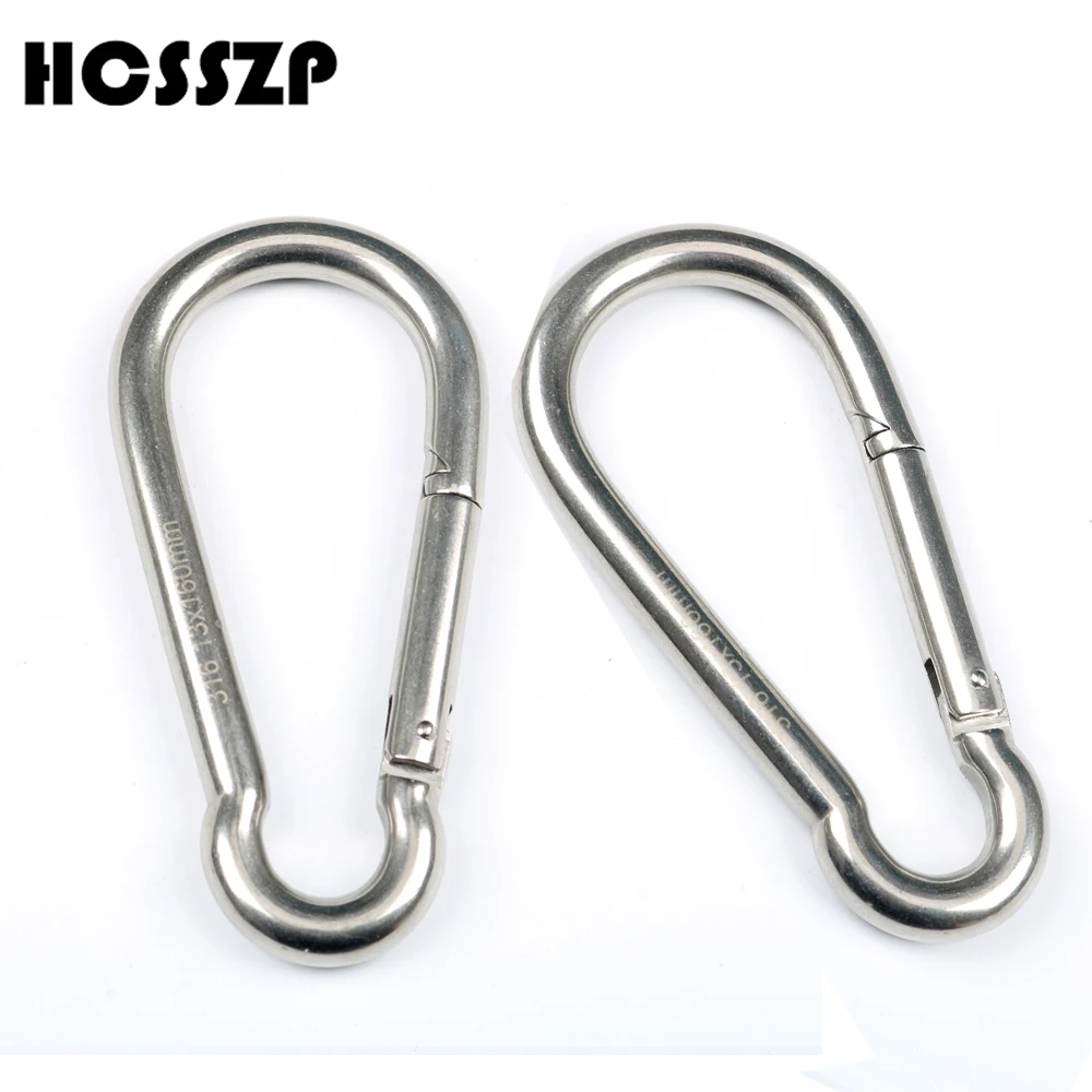 

HCSSZP 2 Pcs safety Buckle High Quality Climbing Button 304 Stainless Steel Carabiner Camping Hiking Bearing Hook 140/160/180 mm