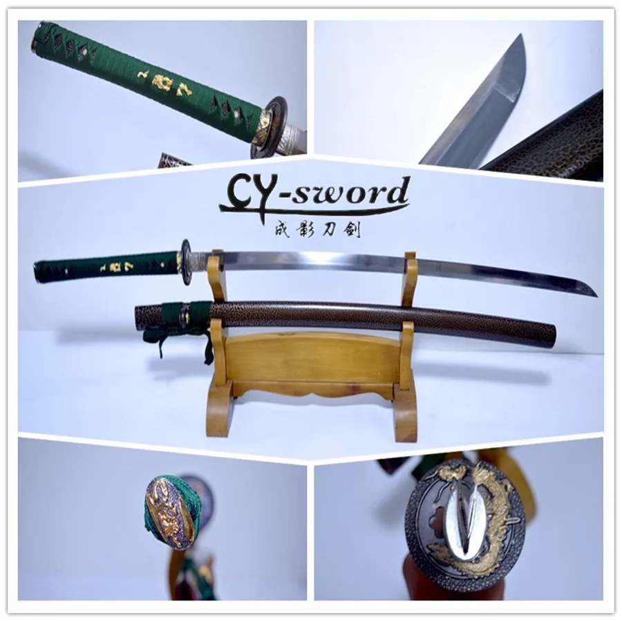 

9260 Spring Hand Forged Quenched Steel Full Tang Blade Japanese Katana green theme