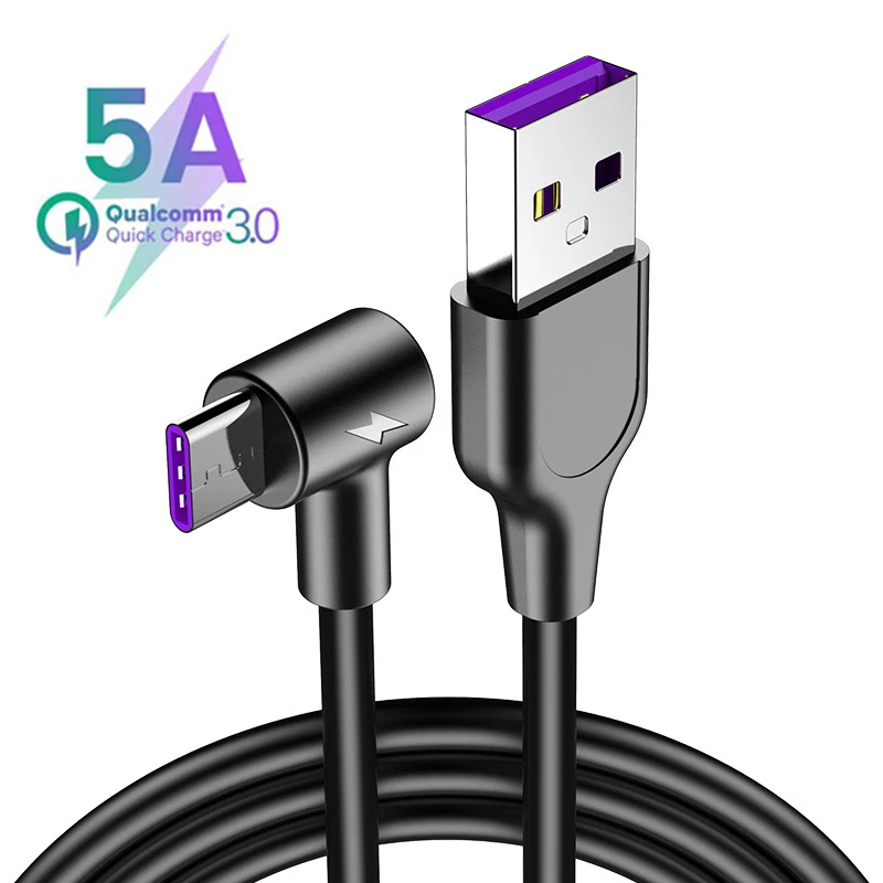 L Тип usb Тип-c кабель 1/2/3 м 5A Быстрый зарядный кабель 90 градусов usb c данных провод кабель для huawei p30 xiaomi телефон