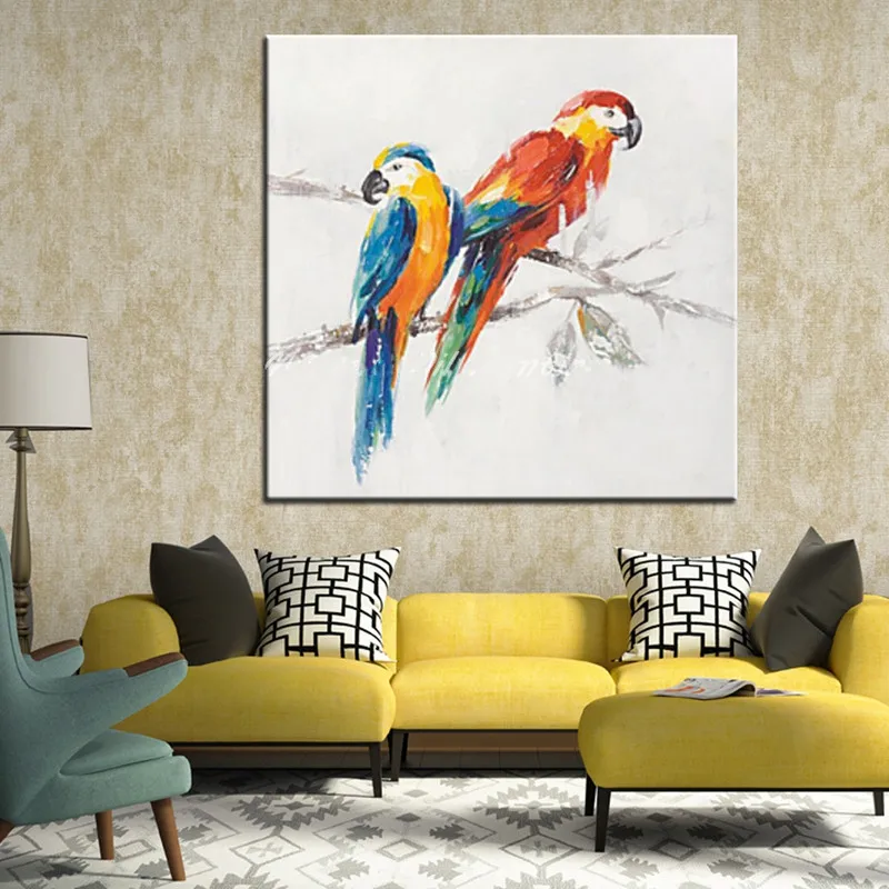 

Top aritist Handmade Wall Painting colorful parrots oil Paintings on Canvas Abstract Animal Oil Painting Home Decor Hang Picture
