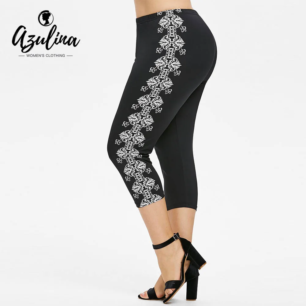 Rosegal Plus Size Sides Ethnic Print Capri Leggings Skinny