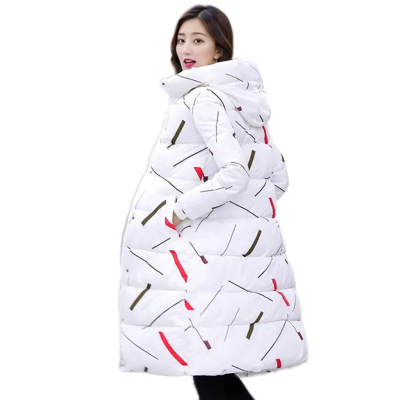 

Winter Women Outerwear 2018 New Large Size Mid-Long Female Down Cotton Jacket Over Knee Slim Hooded Fashion Ladies Parkas Cw048