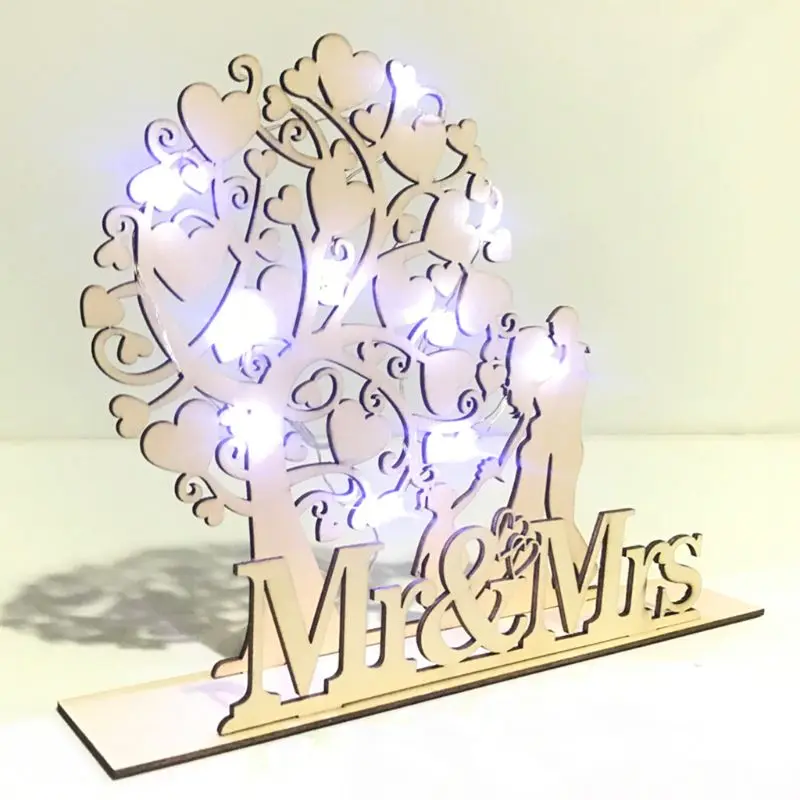 

Wooden Mr & Mrs Love Heart Tree Shape Romantic Countdown With LED Light String DIY Wedding Party Decor Supplies Ornament