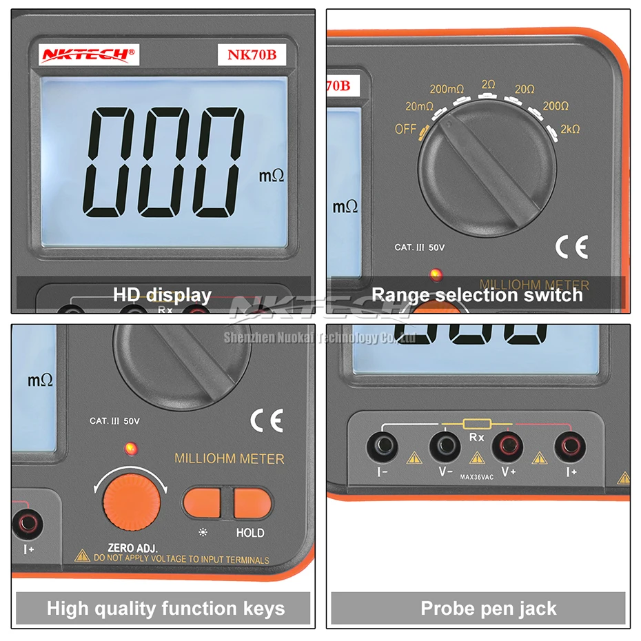 NKTECH NK70B 4 провода цифровой низкое сопротивление измеритель влажности Измеритель сопротивления в миллиомном диапазоне Омметр диагностический инструмент мультиметр Обновление версии Подсветка