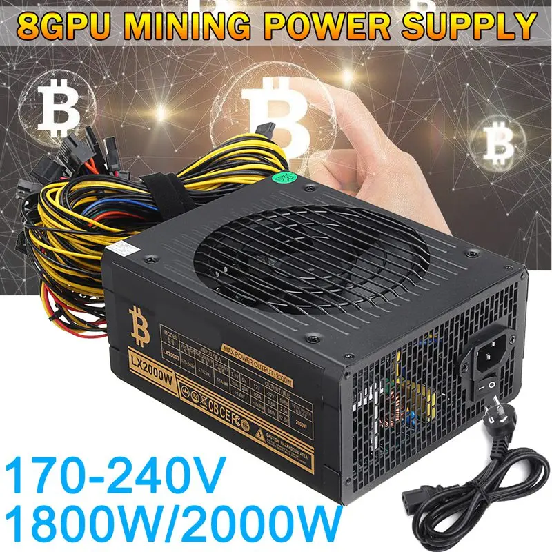 

Leory Up to 90% 170-240V 1800W/2000w 8GPUs Mining Power Supply For Computer PC Power Supplies for ATX 12V 2.01
