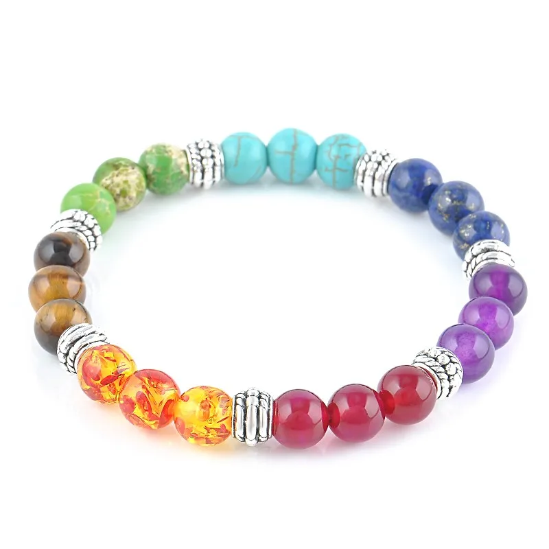 

2016 New 1pc Mens Womens 7 Chakra Bracelets Bangle Colors Mixed Healing Crystals Stone Chakra Pray Mala Bracelet Jewelry t656